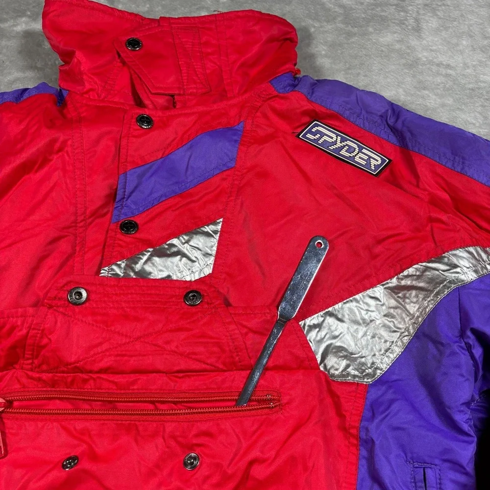 Vintage Spyder Jacket Men Small Red Ski Pullover Quarter Zip Thinsulate 80s Snow - Picture 6 of 14